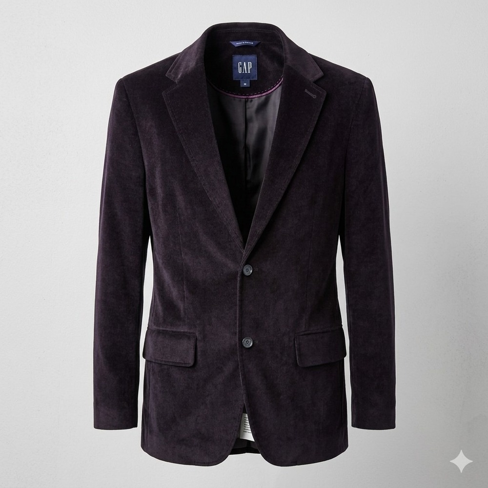 VTG Gap Velvet Blazer Mens M Black Notch Sport Coat Smoking Jacket 100% Cotton
